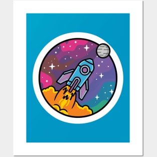 Spaceship In A Colorful Nebula Posters and Art